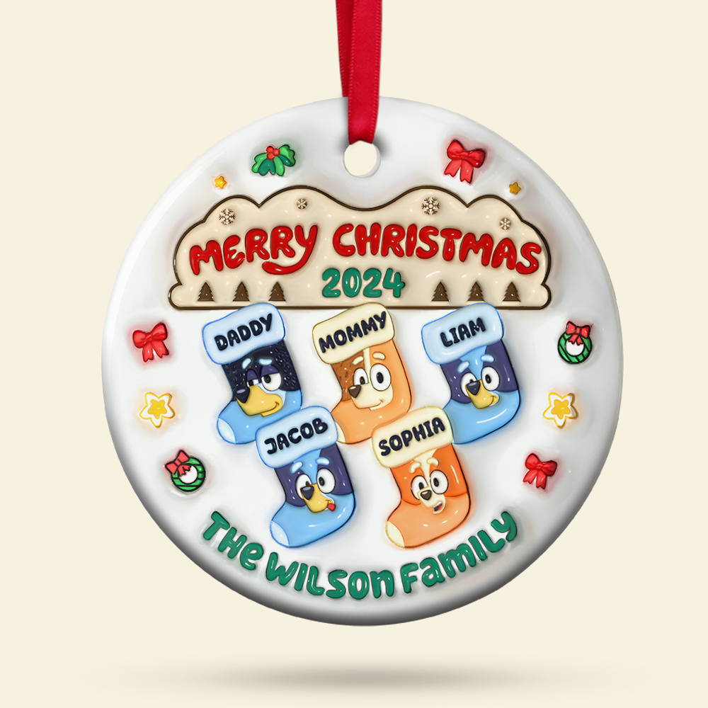 Personalized Family Christmas Ornament - Festive Stocking Design Ornament PopCulturePrints