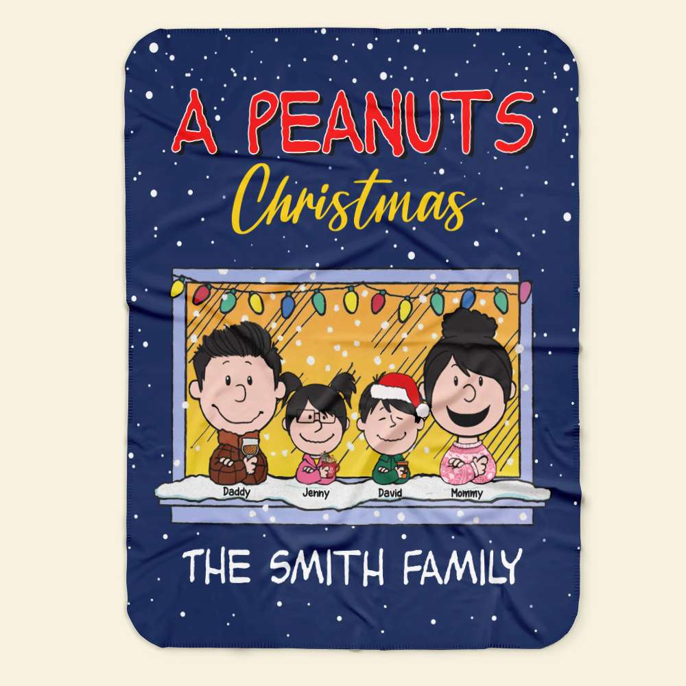 Custom Family Cartoon Christmas Blanket - Peanuts Style Blanket PopCulturePrints
