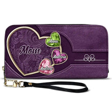 Load image into Gallery viewer, “Treasured Memories in Every Gem” - Personalized Leather Long Wallet for Mom and Grandma Leather Long Wallet PopCulturePrints