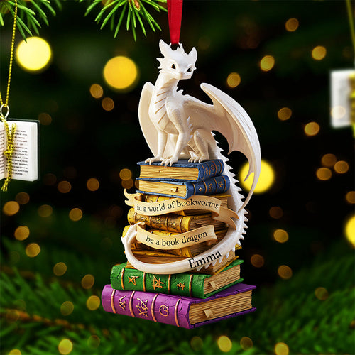 Be a Book Dragon - Personalized Christmas Ornament for Book Lovers Ornament PopCulturePrints