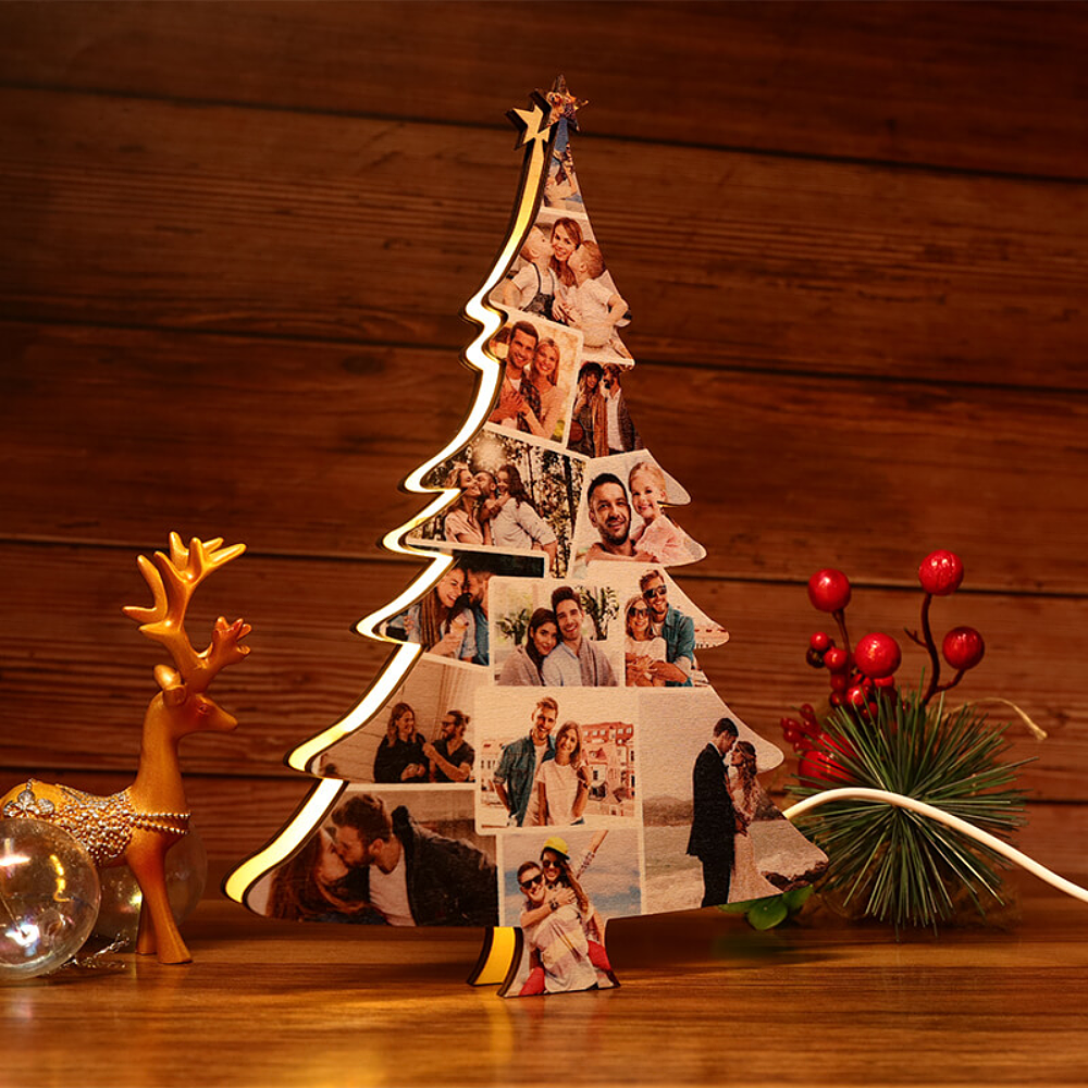 Personalized Christmas Tree Shaped Photo Light - Custom Family Gift