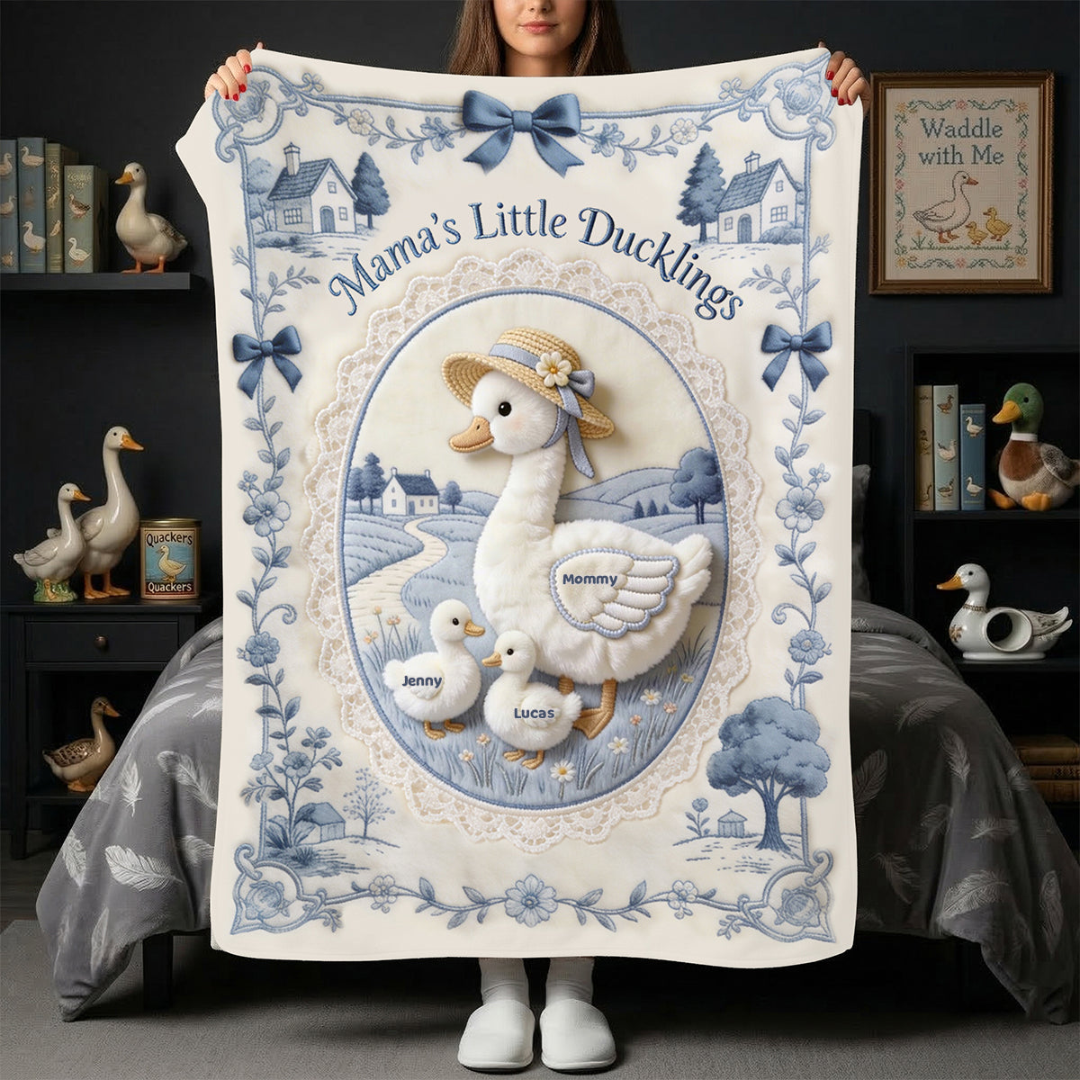 Mama's Little Ducklings Blanket - Heartwarming Personalized Gift for Mom and Grandma Blanket PopCulturePrints