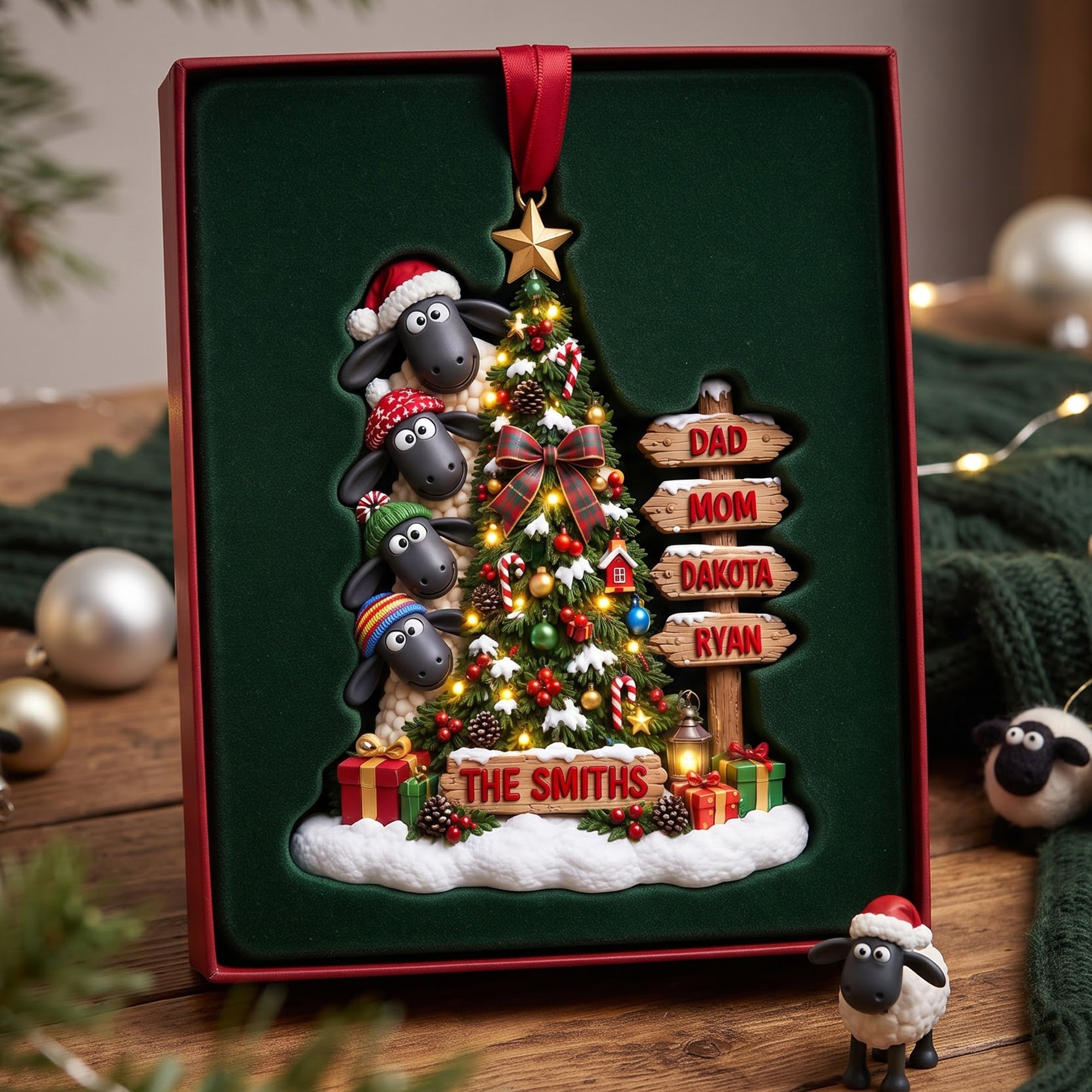 “Celebrate Family Joy with Our Lovely Sheep Family Ornament” - Personalized Christmas Gift for Family