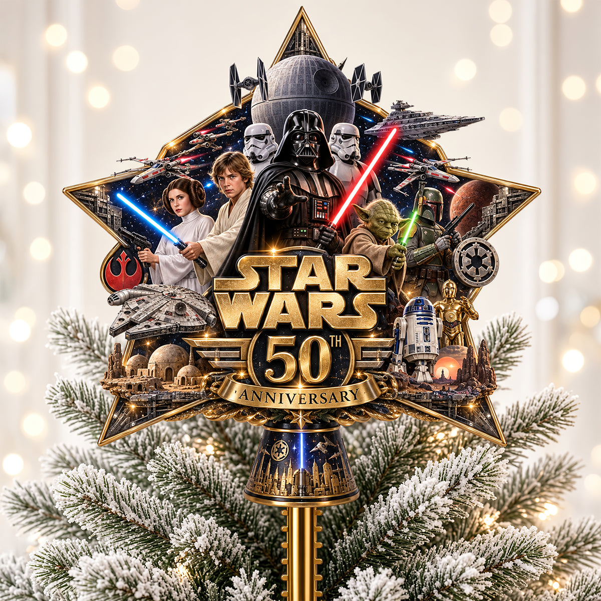 Celebrate Togetherness with the 50th Anniversary Star Wars Tree Topper - Personalized Gift for Movie Lovers Ornament PopCulturePrints