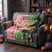Load image into Gallery viewer, Wicked Quote: 'Everyone Deserves The Change To Fly' - Pink &amp; Green Quilted Sofa Cover - Personalized Gift for Witch Lovers
