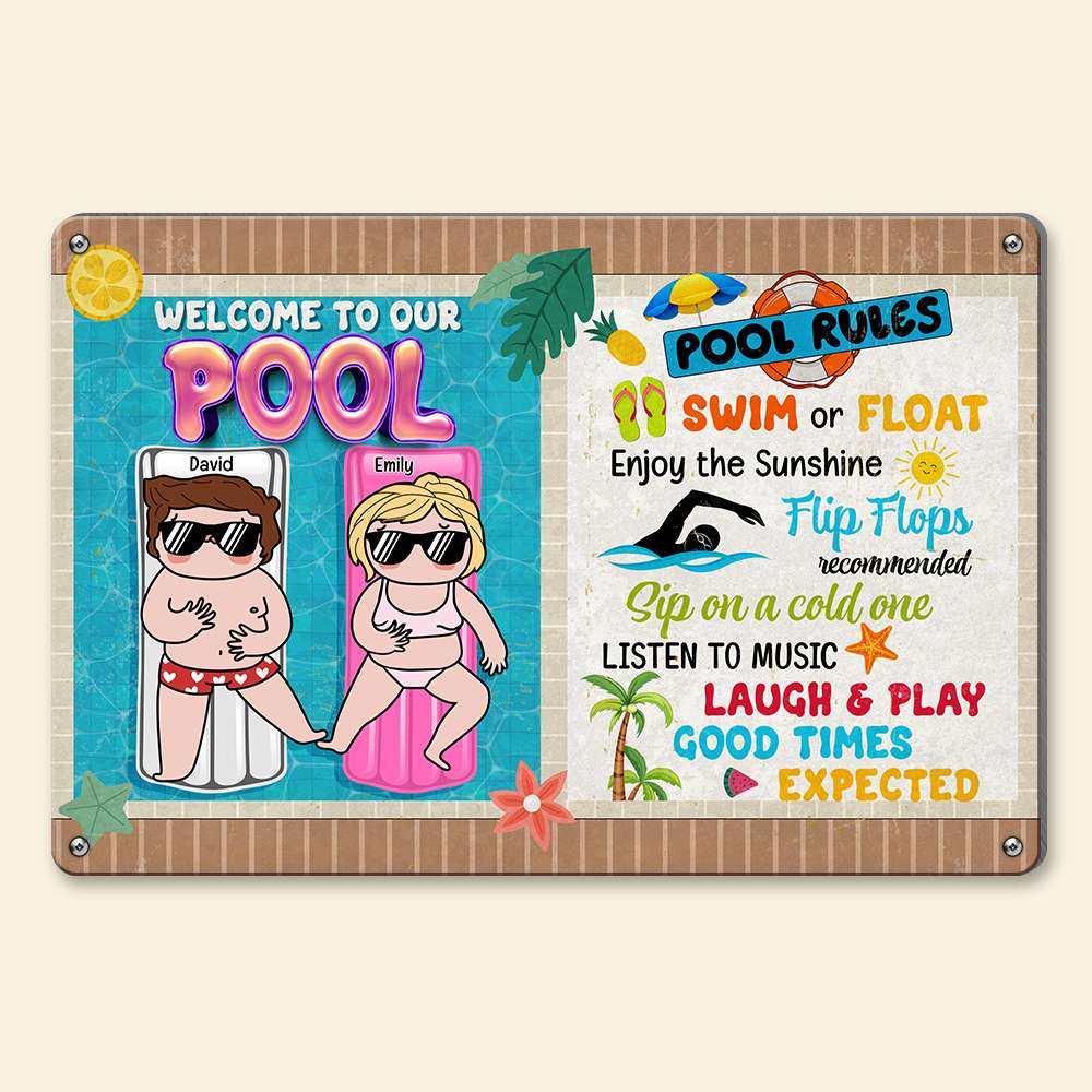 Personalized Pool Sign for Couples - Custom Metal Wall Art Metal Signs PopCulturePrints