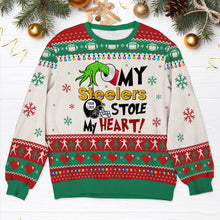 Load image into Gallery viewer, Personalized American Football Fan Ugly Sweater - Heart Stealer Design
