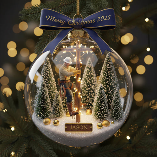 Merry Christmas 2025 - Personalized Lineman Ornament - Unique Gift for Linemen, Electricians & More Ornament PopCulturePrints
