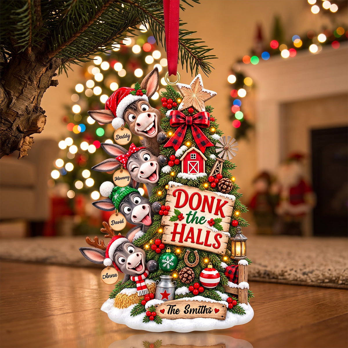 Donk the Halls - Clumsy Donkey Christmas Tree Ornament | Personalized Gift for Families