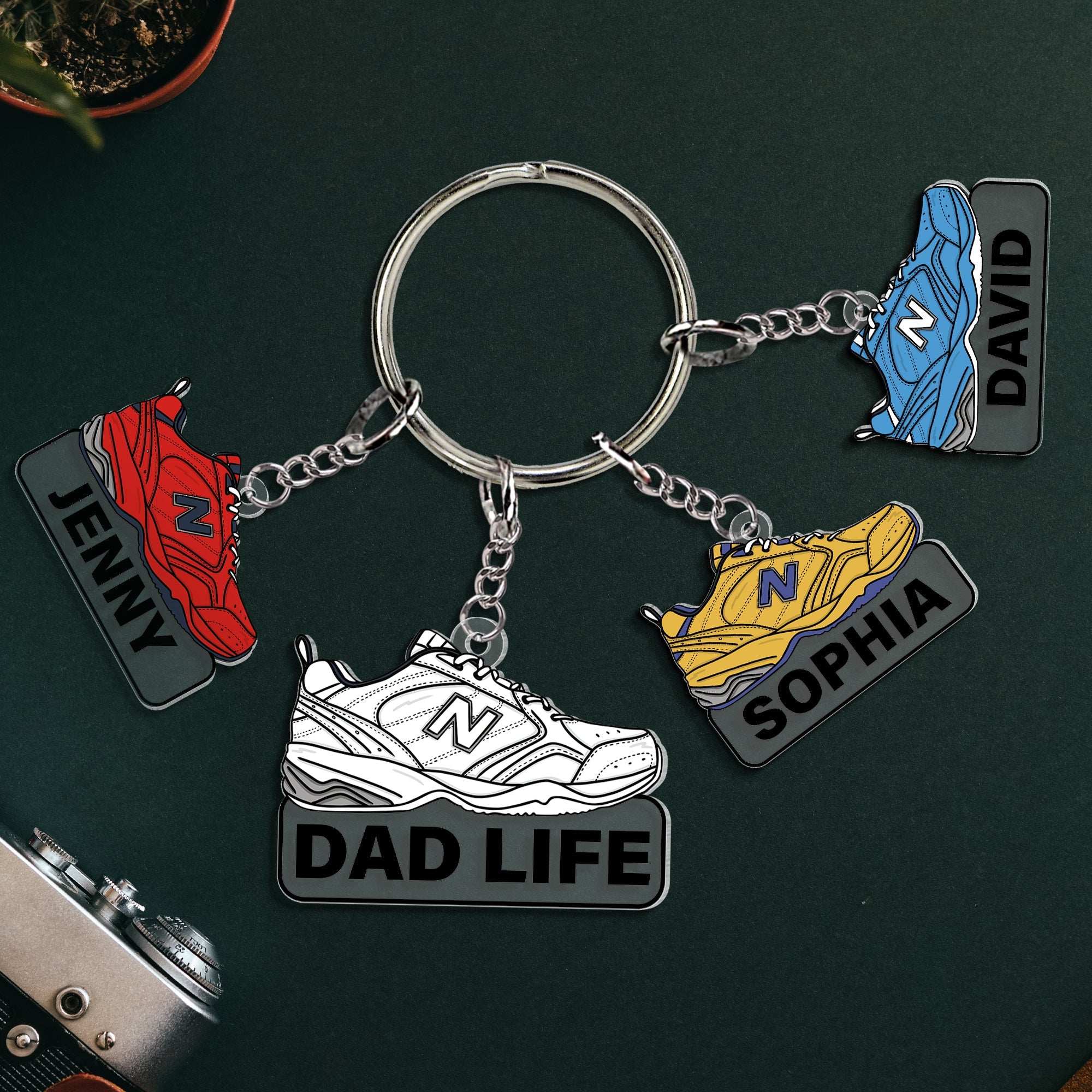 Personalized Dad Keychain with Shoe Charms - Custom Names Keychains PopCulturePrints