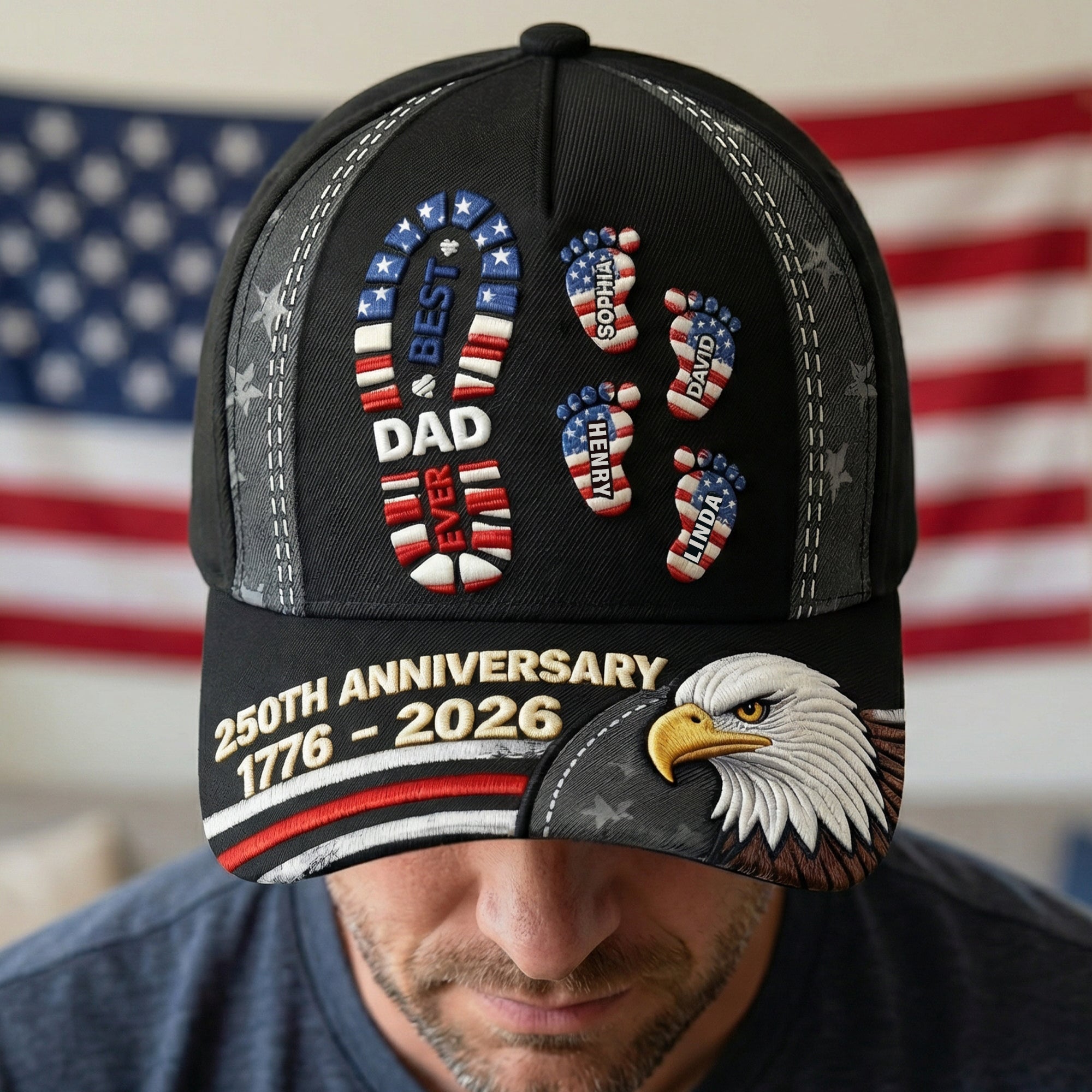 “Best Dad Ever” - 250th Anniversary Of The USA Classic Cap - Personalized Gifts for Dad & Grandpa Caps PopCulturePrints