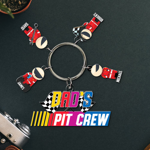 Dad's Pit Crew Personalized Keychain with Racer Charms Keychains PopCulturePrints