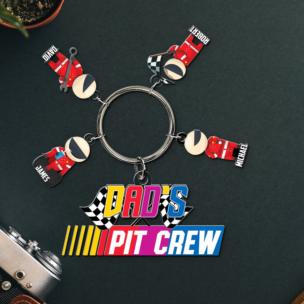 Dad's Pit Crew Personalized Keychain with Racer Charms Keychains PopCulturePrints