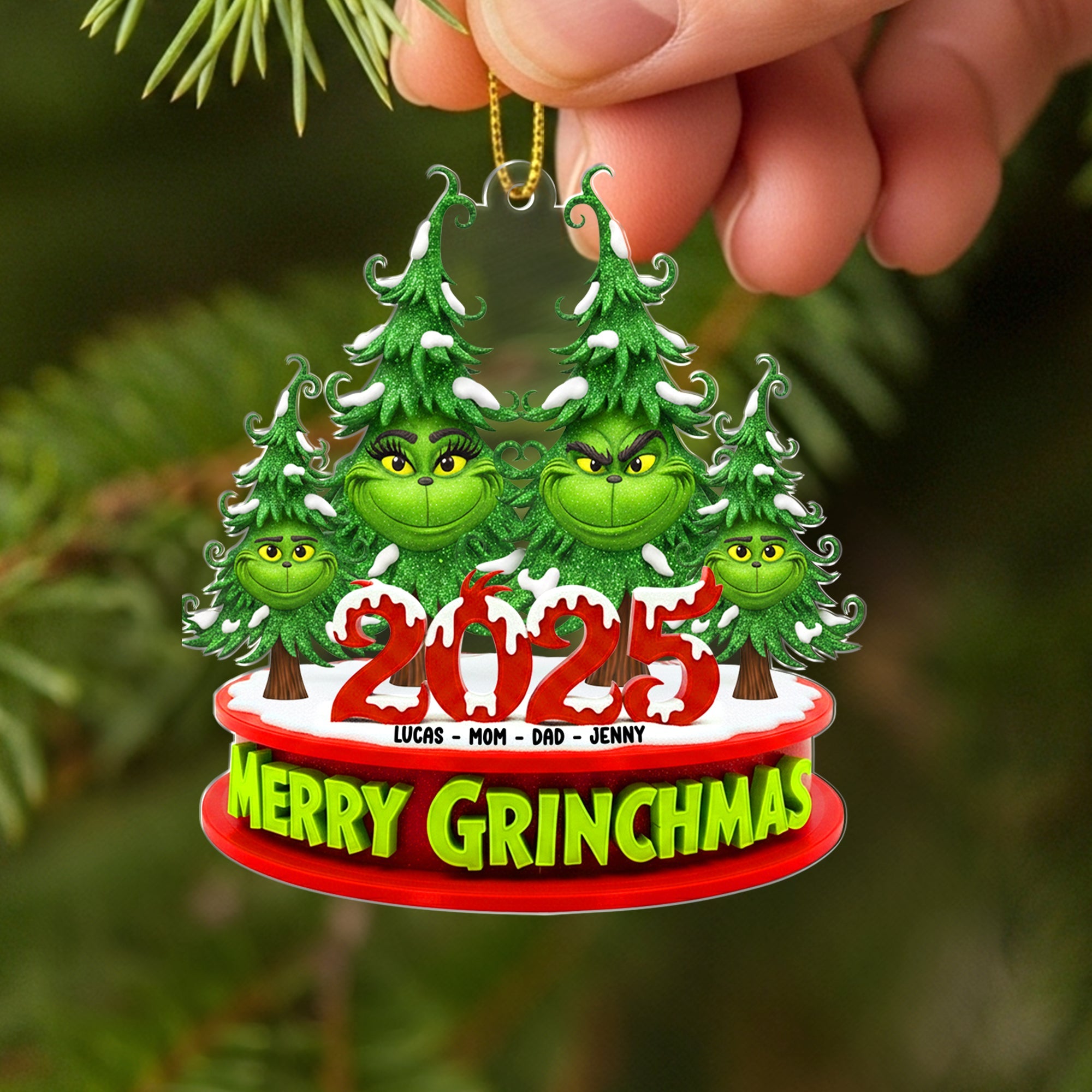Merry Grinchmas 2025 – Personalized Christmas Ornament for Family Ornament PopCulturePrints