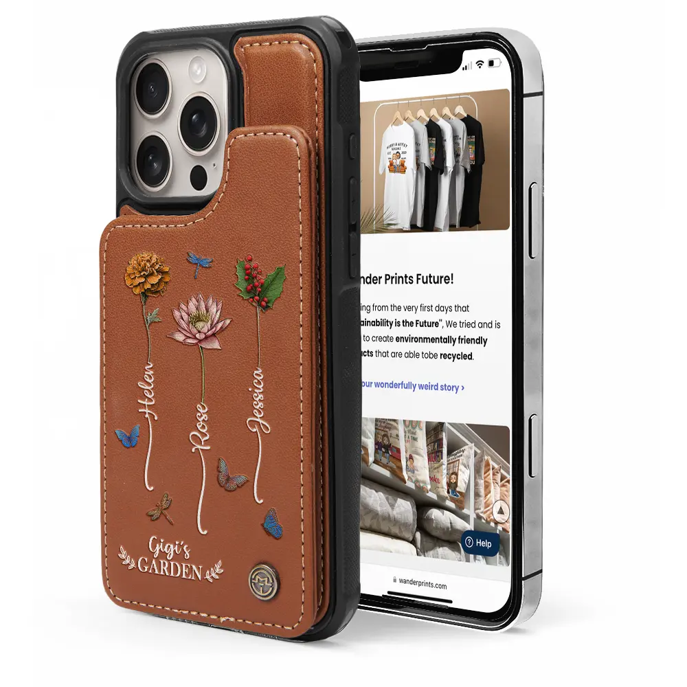 Celebrate Her Unique Bloom - Personalized Leather Flip Wallet Phone Case for Grandma Leather Flip Wallet Phone Case PopCulturePrints