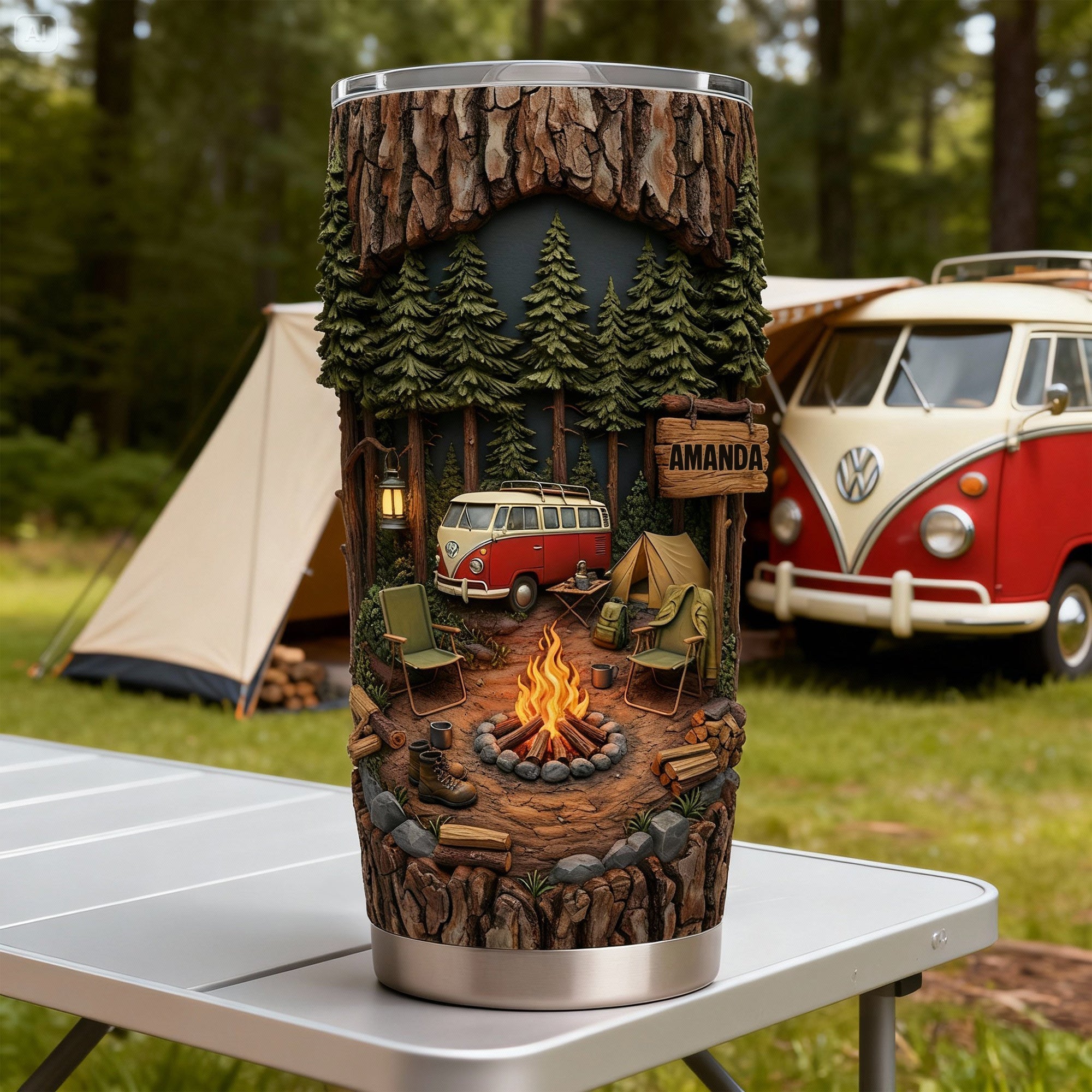 "Embrace the Great Outdoors" - Campfire Adventure 20oz Tumbler - Personalized Gift for Camping Lovers Tumbler Cup PopCulturePrints