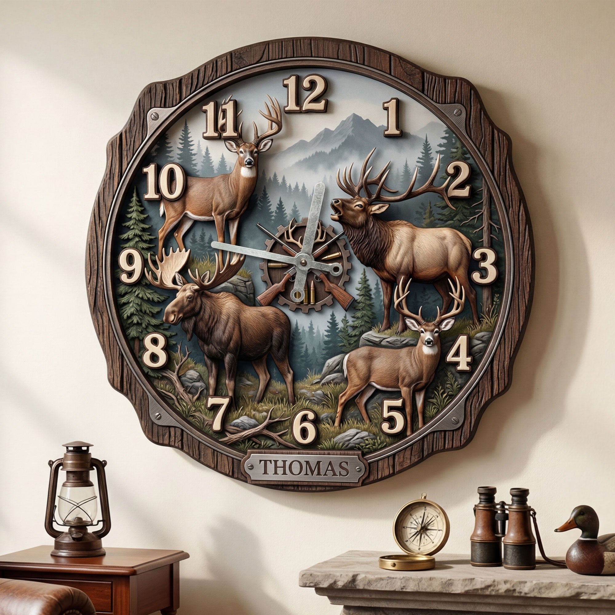 “Capture the Spirit of Adventure” - Personalized Hunting Wall Clock, Gift for Hunters and Nature Lovers Hanging Wall Clock PopCulturePrints