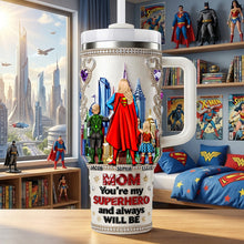 Load image into Gallery viewer, Mom, You're My Superhero - Personalized Brave Mom City Tumbler Handle Tumbler Cup PopCulturePrints
