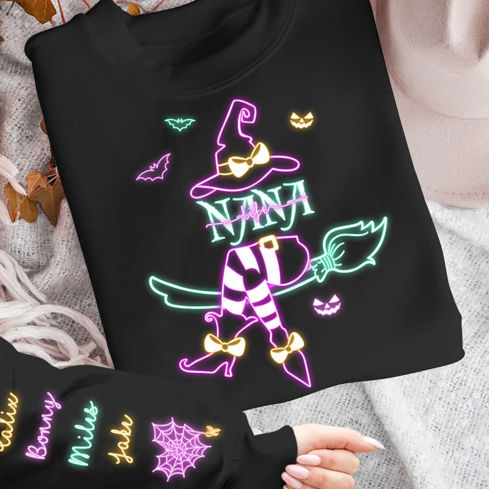 Personalized Halloween Grandma Hoodie - Custom Names Witch Design