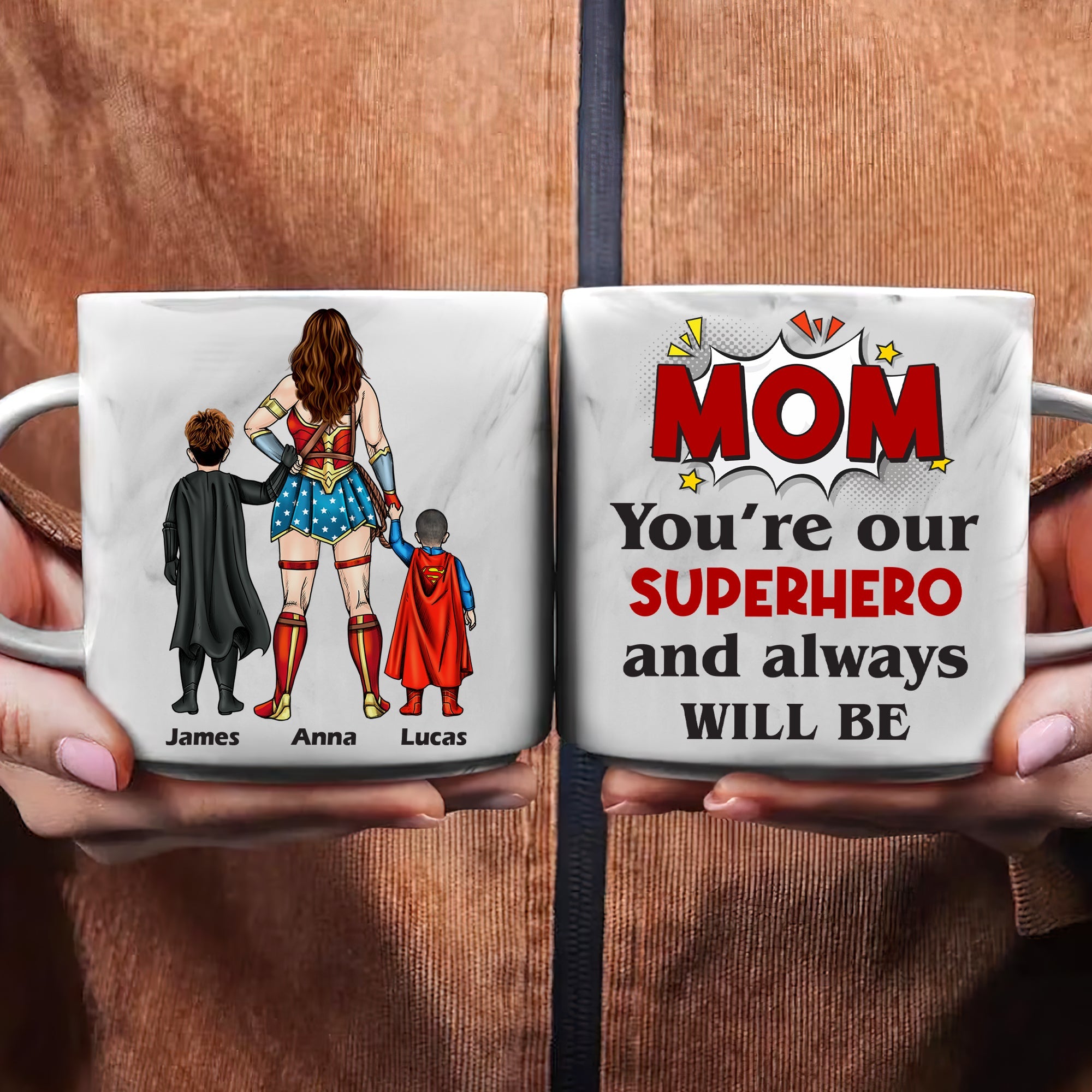 You're Our Superhero - Personalized Marble Mug for Mom, Grandma, and Special Women Marble Mug PopCulturePrints