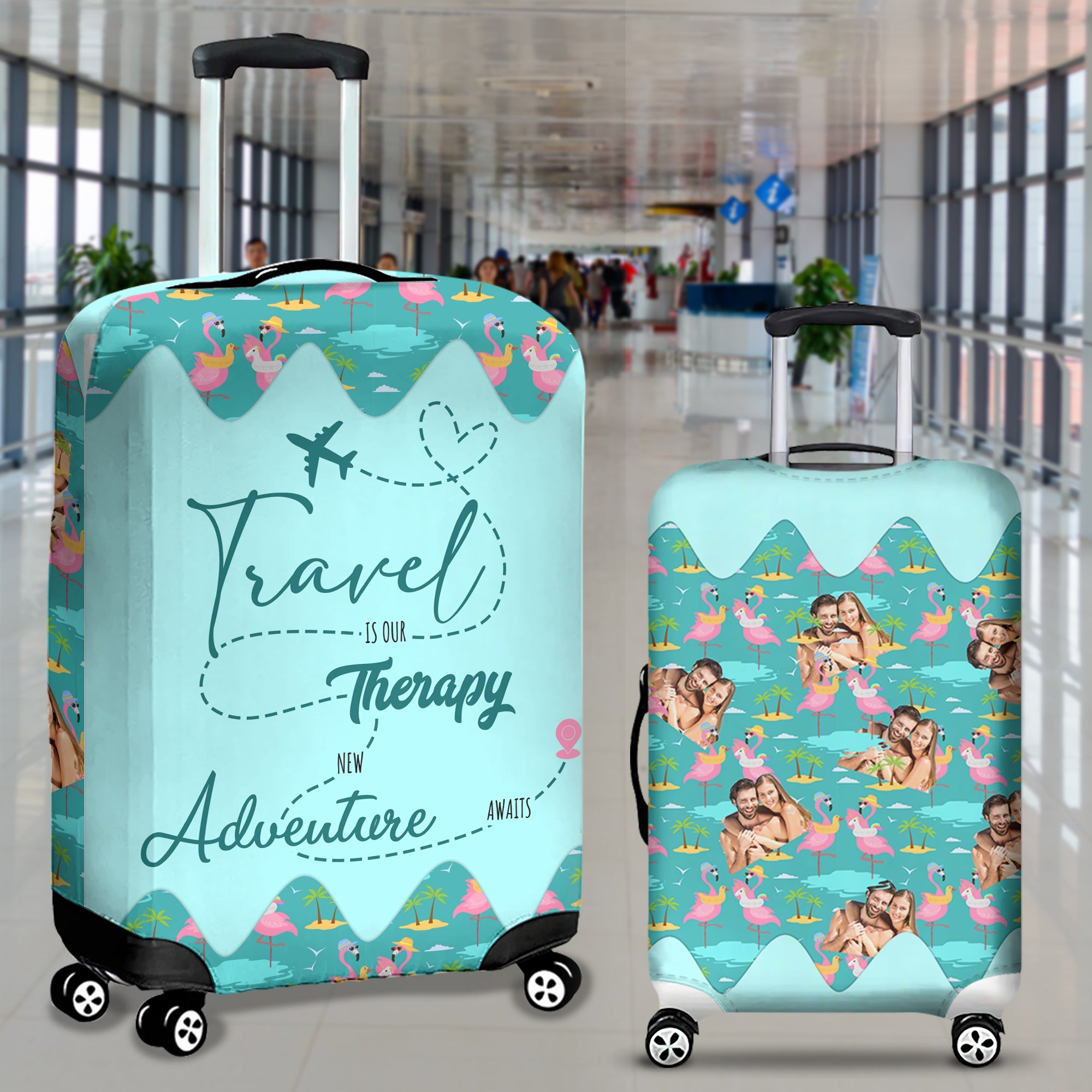 Personalized Travel Therapy Luggage Cover for Couples Luggage Covers PopCulturePrints