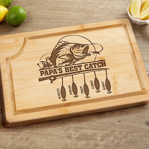 Dad's Best Catch – Personalized Wooden Cutting Board for Fishing Enthusiasts Wooden Cutting Board PopCulturePrints