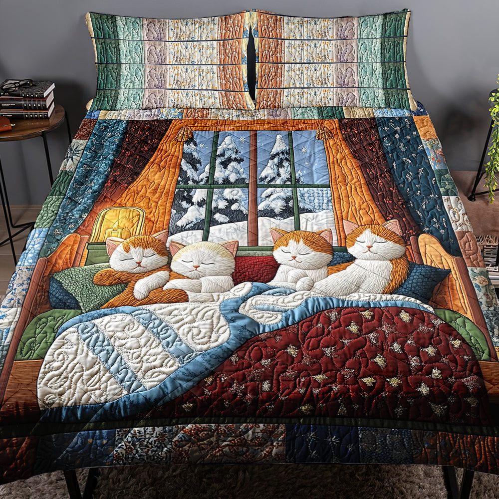 Cozy Cat Christmas Quilt Bed Set - Perfect Gift for Cat Lovers