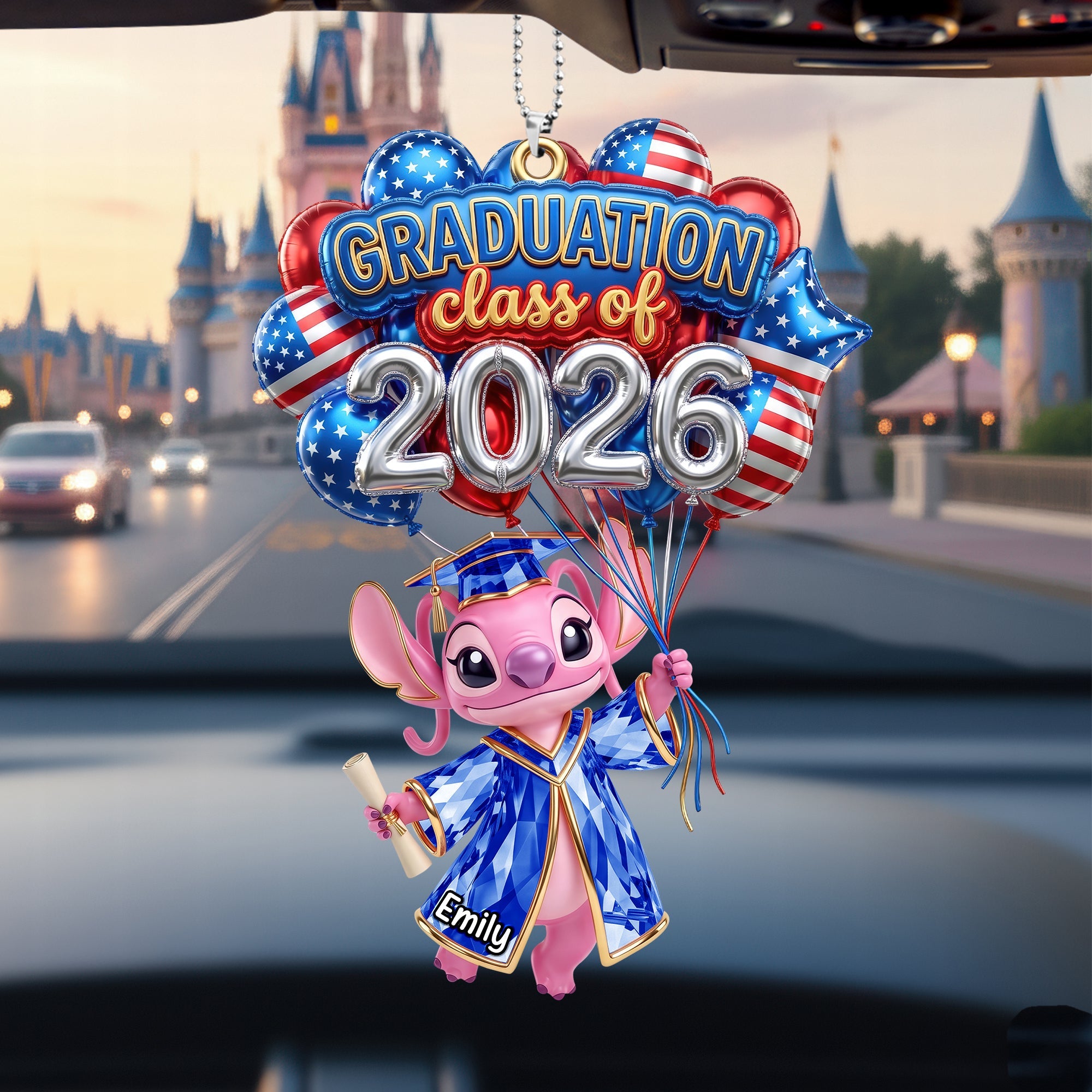 Celebrate Your Achievement: Cute Graduation Balloon Car Ornament - Personalized Gift for Graduates Ornament PopCulturePrints