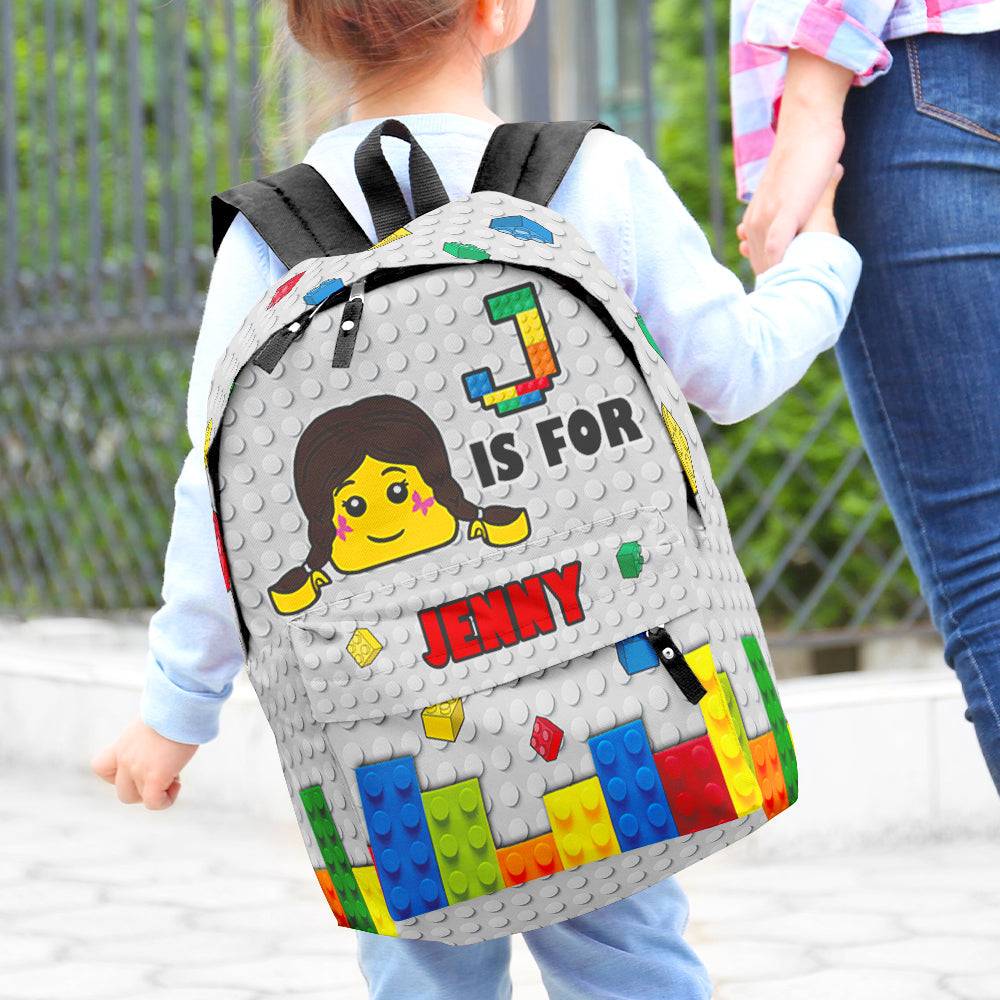 Personalized Lego-Inspired Backpack for Kids - 'J is for Jenny'