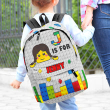 Load image into Gallery viewer, Personalized Lego-Inspired Backpack for Kids - &#39;J is for Jenny&#39;
