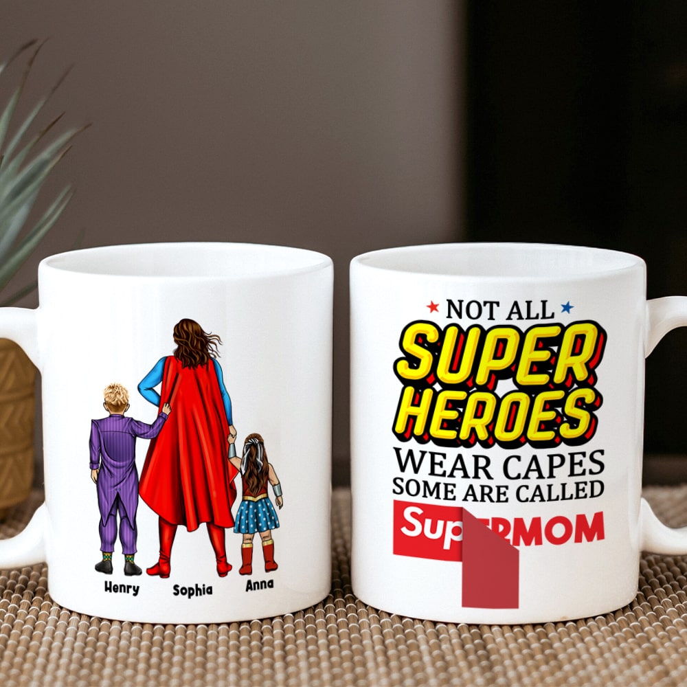 Supermom & Kids Personalized Coffee Mug Coffee Mug PopCulturePrints
