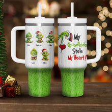 Load image into Gallery viewer, Personalized Christmas Green Monster Family 40oz Tumbler with Handle Tumbler Cup PopCulturePrints
