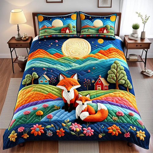 Personalized Foxes Quilt Bed Set | Unique Couple Gift for Valentine's Day Gifts Blanket PopCulturePrints