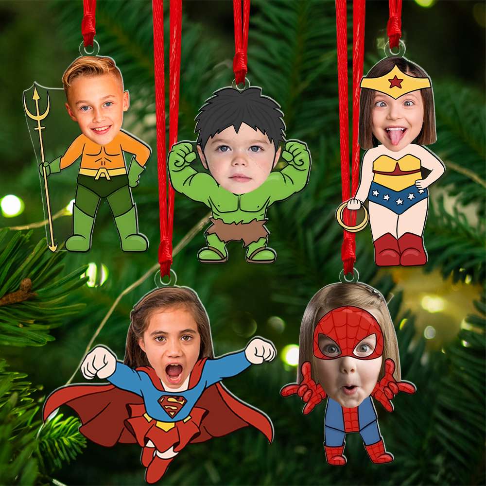 Personalized Superhero Kid Christmas Ornaments Ornament PopCulturePrints