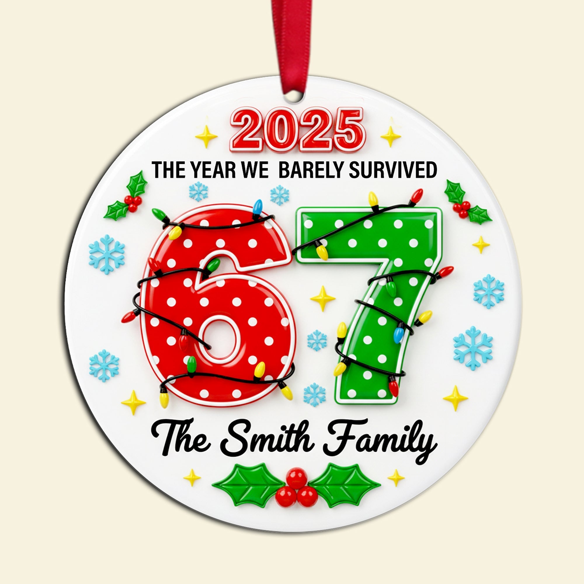 2025: The Year We Barely Survived - Personalized Family Survival Year Ceramic Ornament Ornament PopCulturePrints