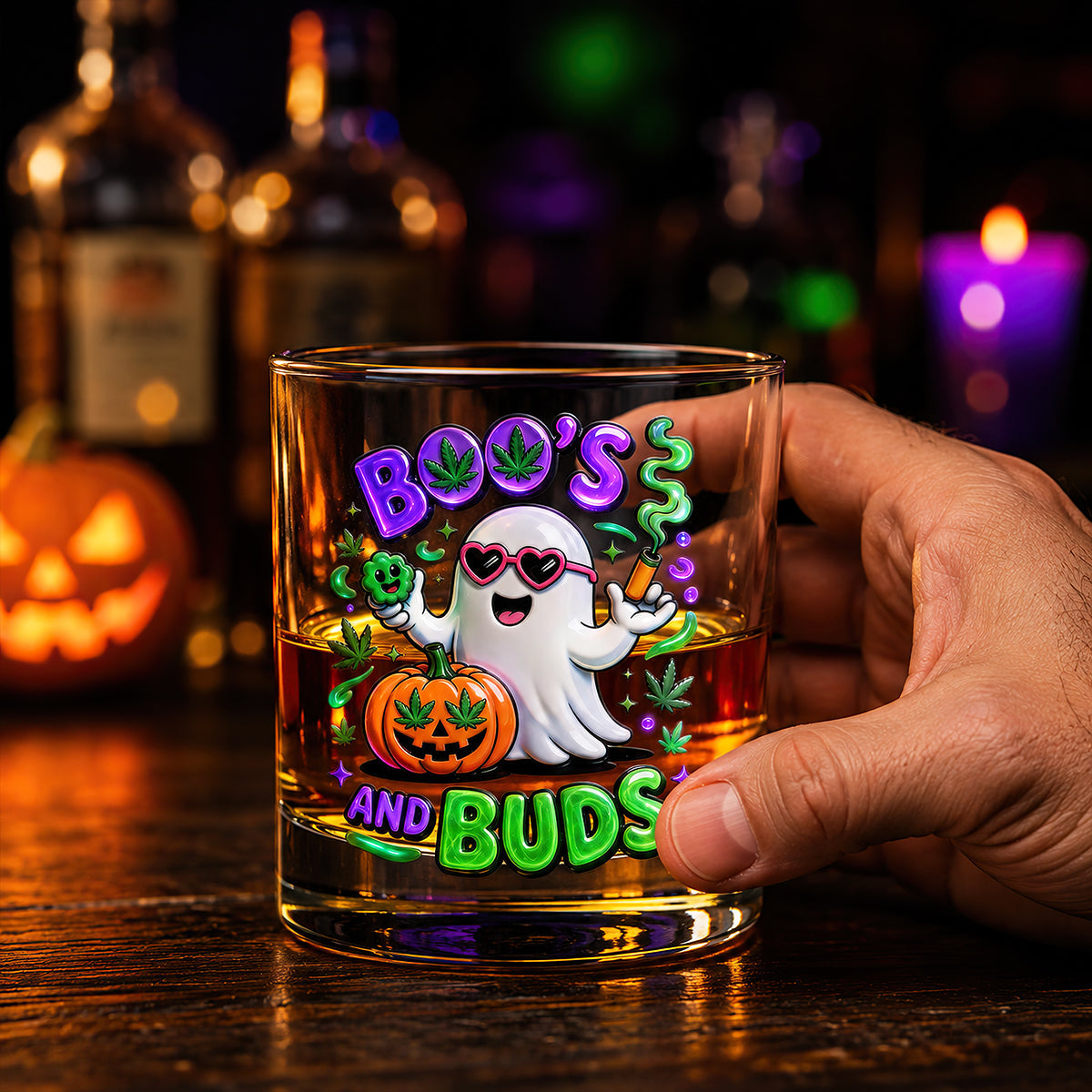 Boo's and Buds: Personalized Halloween Round Glass - Perfect Gift for Stoners and Ghost Lovers Glass PopCulturePrints