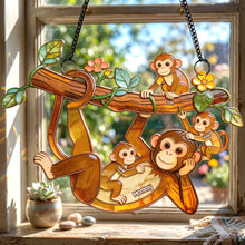 Load image into Gallery viewer, “Celebrate the Monkey Business of Love!” - Chilling Fun Monkey Mom Suncatcher Ornament - Personalized Gift for Mom, Grandma, and Children Ornament PopCulturePrints
