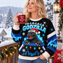 Load image into Gallery viewer, FA-LA-LA-LA GODZILLA Sweater - Personalized Christmas Gift for Monster Lovers

