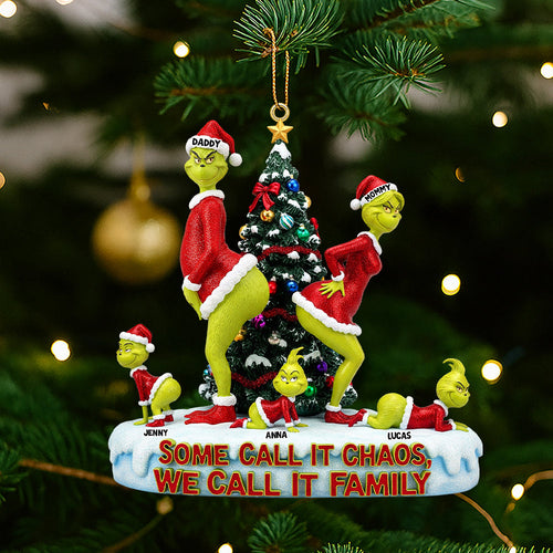 “Some Call It Chaos, We Call It Family” - Funny Green Monster Family Personalized Christmas Ornament Ornament PopCulturePrints