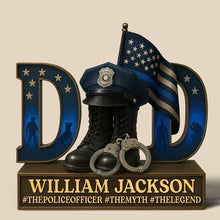 Load image into Gallery viewer, “Every Hero Needs a Story” - Hero Police Dad Acrylic Plaque - Personalized Gift for Dad, Grandpa, and Police Officers Shaped Plaques PopCulturePrints
