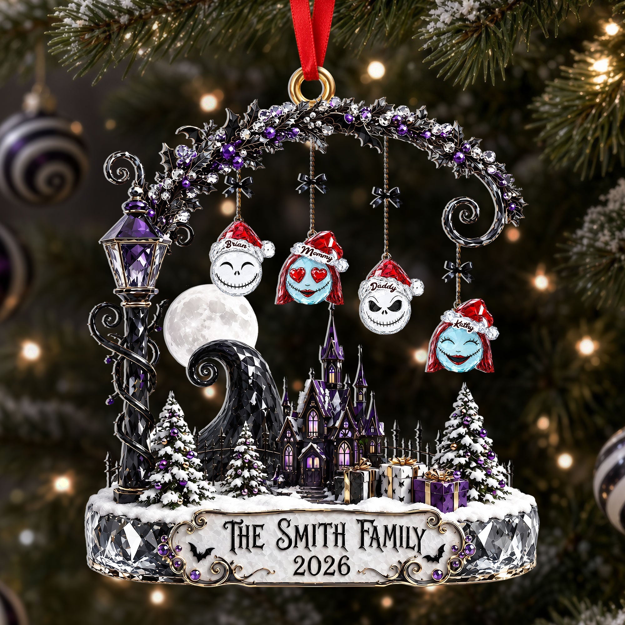 “Embrace the Gothic Spirit” - Customizable Gothic Family Castle Ornament - Unique Christmas Gift for Families, Friends, and Loved Ones