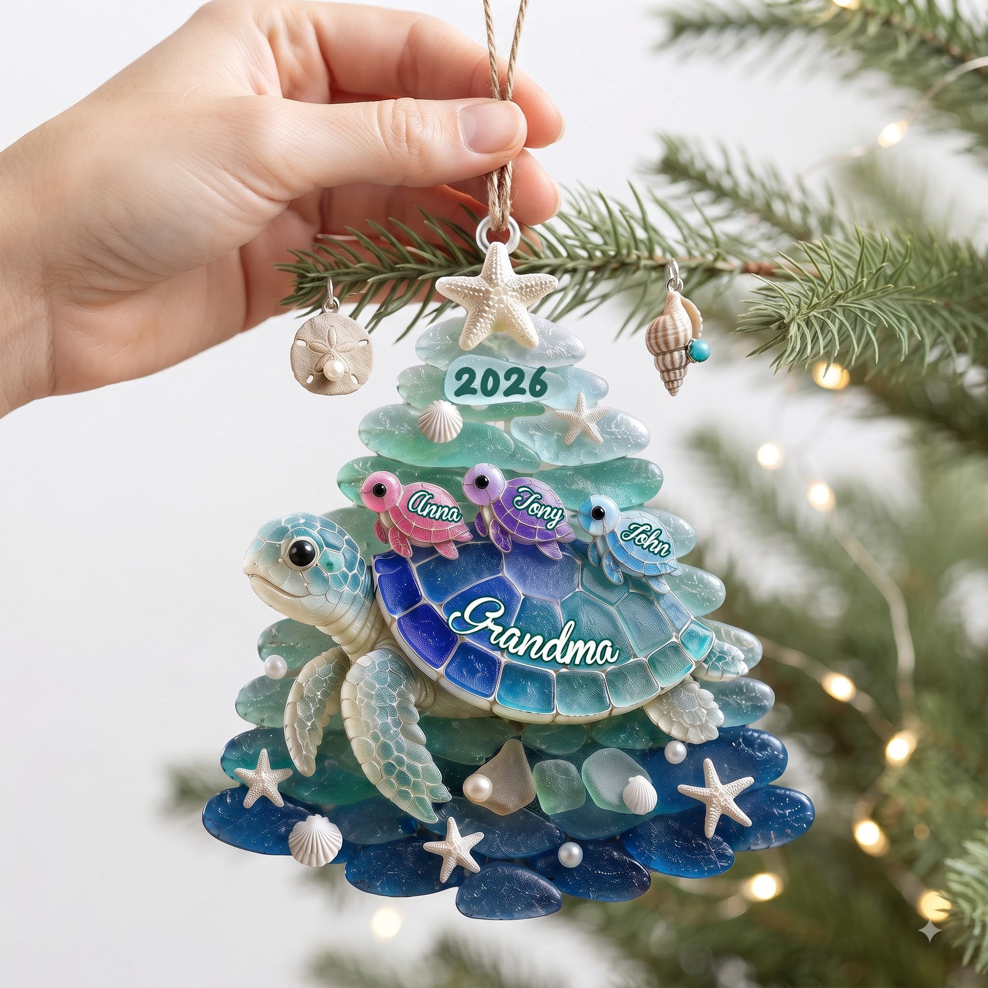 “Turtle Grandma: A Family Keepsake for Every Generation” - Personalized Acrylic Ornament - Gift for Grandma, Mom, or any Special Loved One Ornament PopCulturePrints
