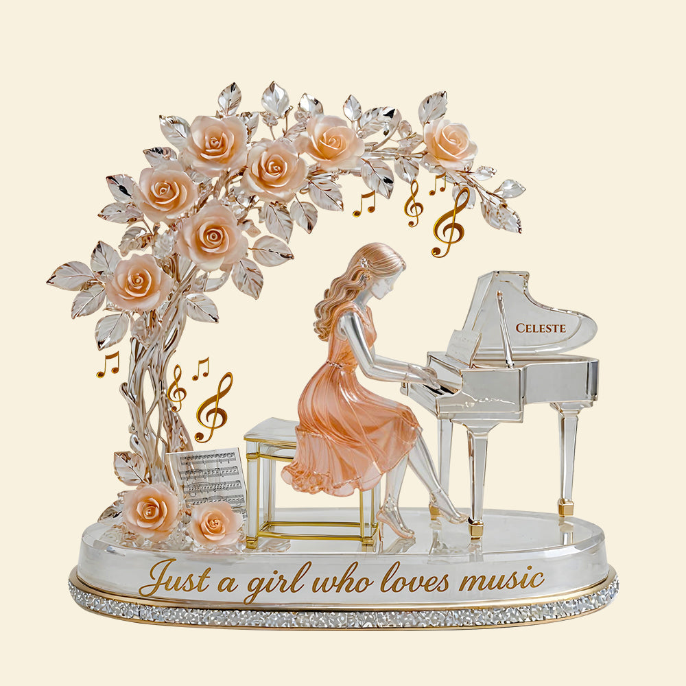Just a Girl Who Loves Music - Personalized Girl Playing Piano Acrylic Plaque Shaped Plaques PopCulturePrints
