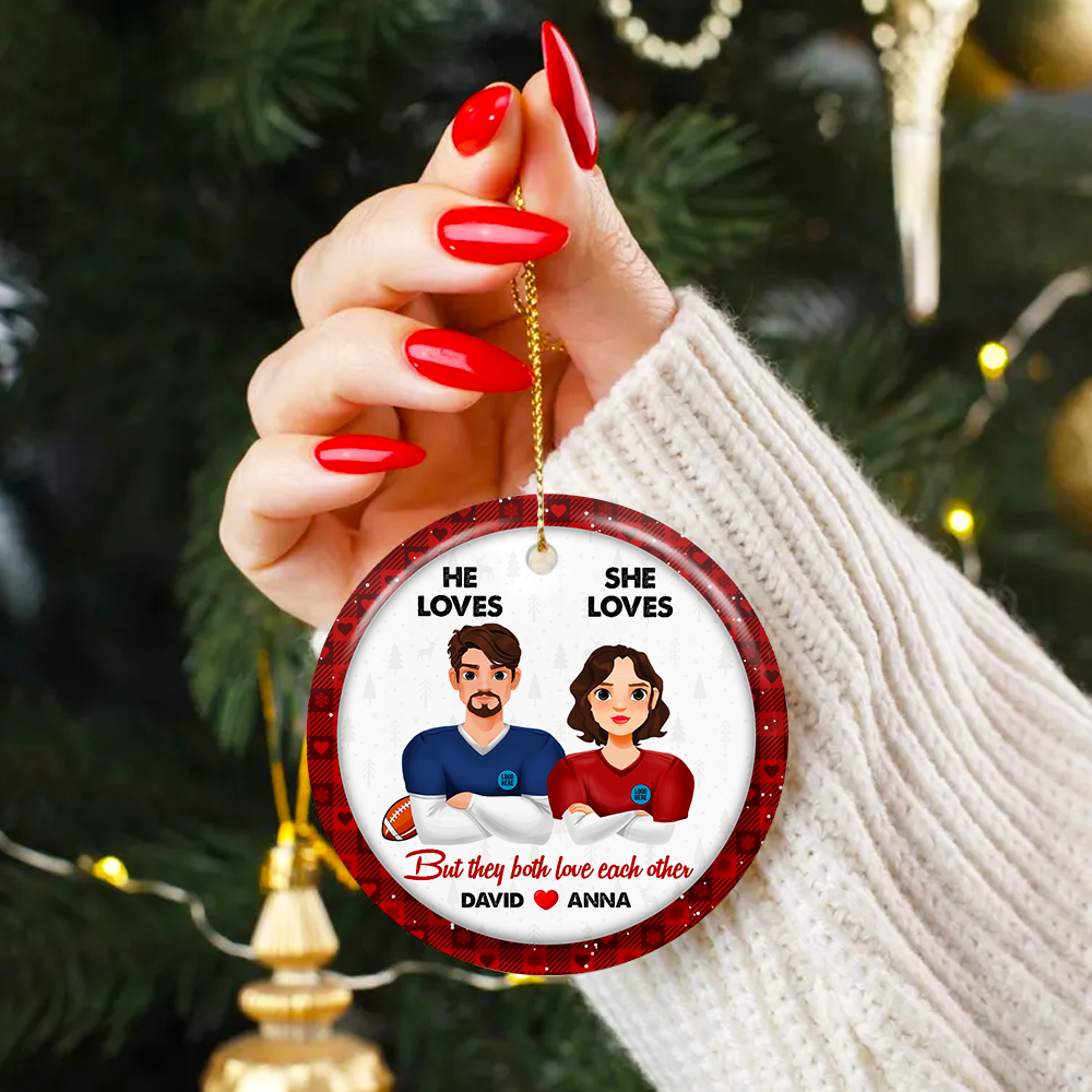 Customized Christmas Ornaments for Football-Loving Couples - Valentine's Day Gifts Ornament PopCulturePrints