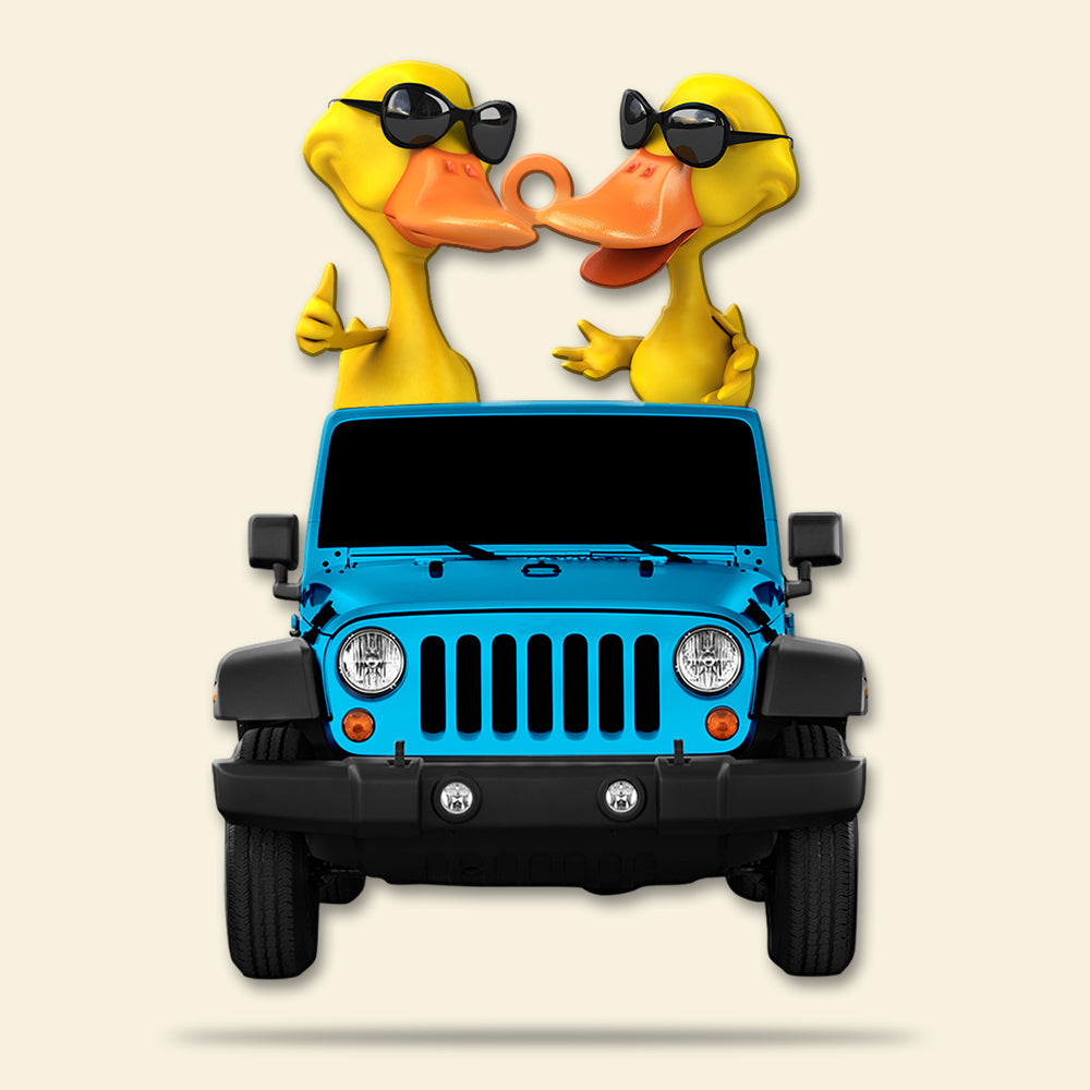 Personalized Yellow Duck Couple Keychain with Jeep