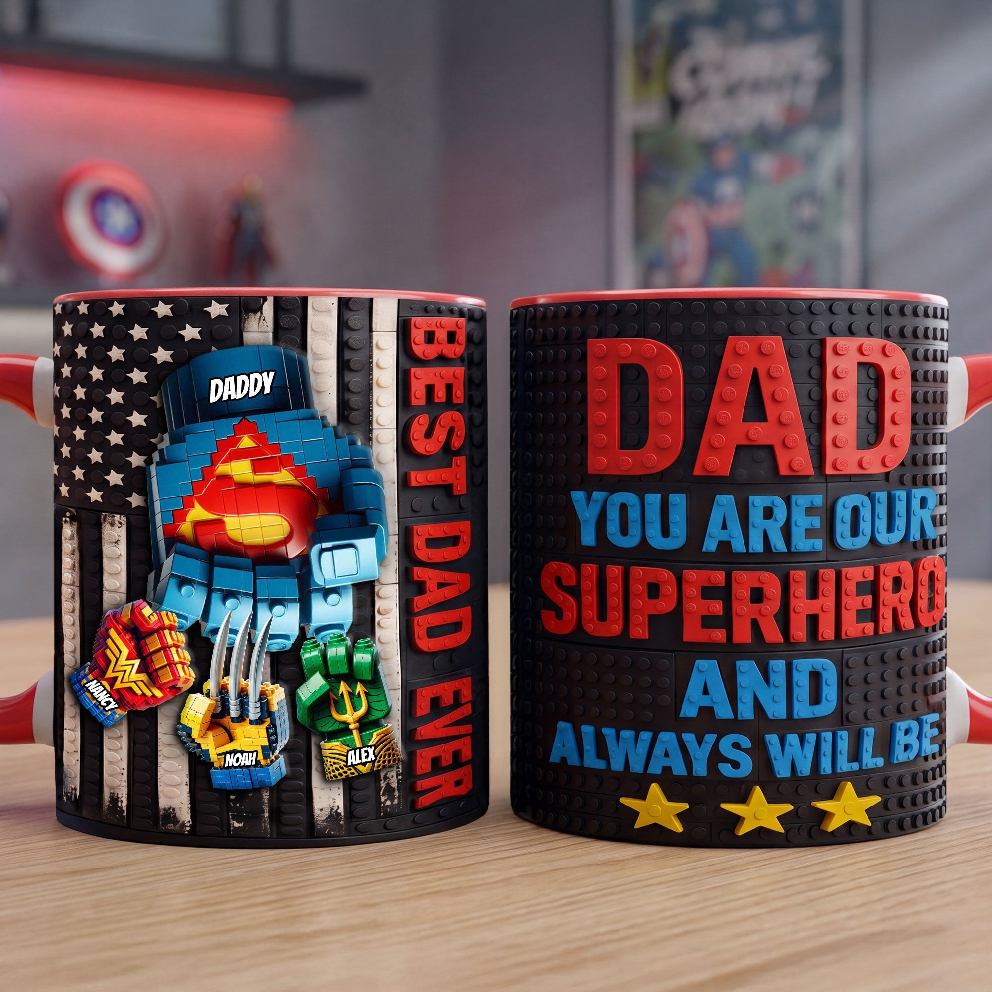Best Dad Ever! Personalize Your Dad’s Little Crew Fist Bump Accent Mug - Unique Gift for Dads, Grandpas, and Father Figures Coffee Mug PopCulturePrints