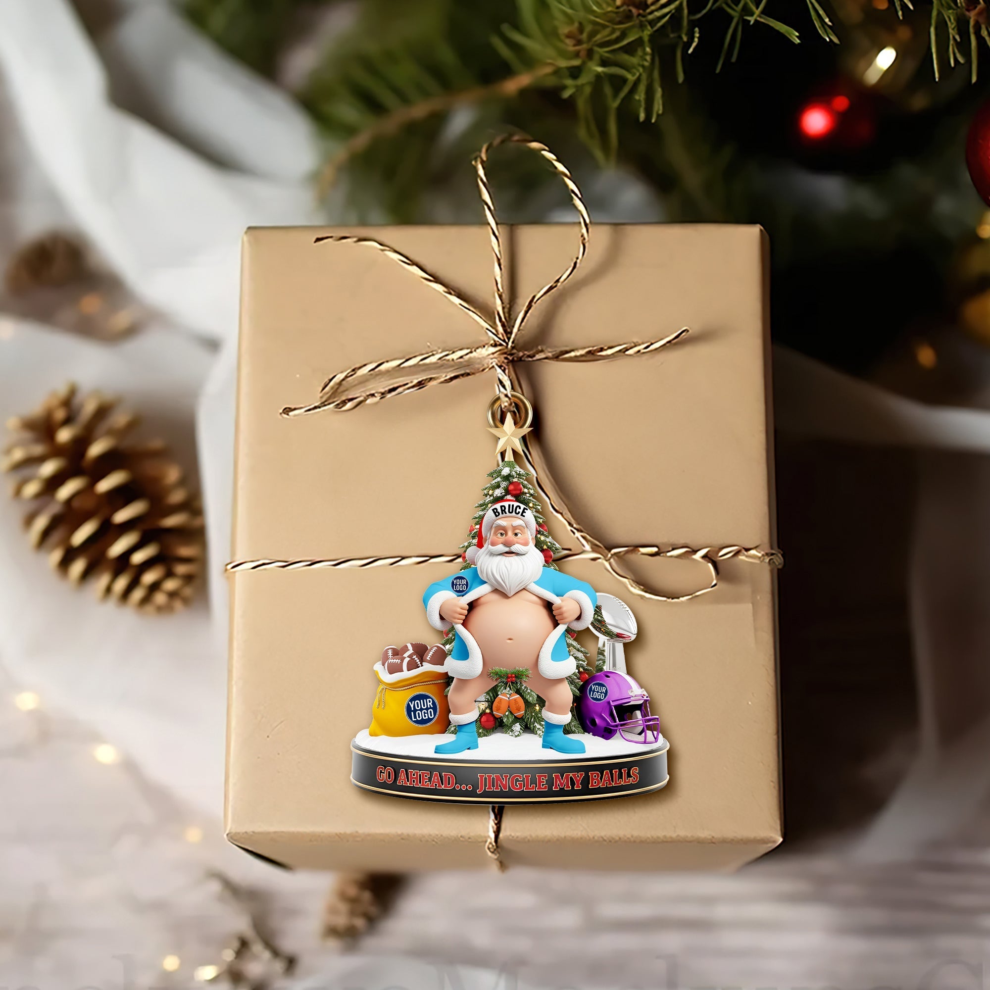"Go Ahead... Jingle My Balls!" Personalized Santa Christmas Ornament - A Fun Gift for True Fans Ornament PopCulturePrints