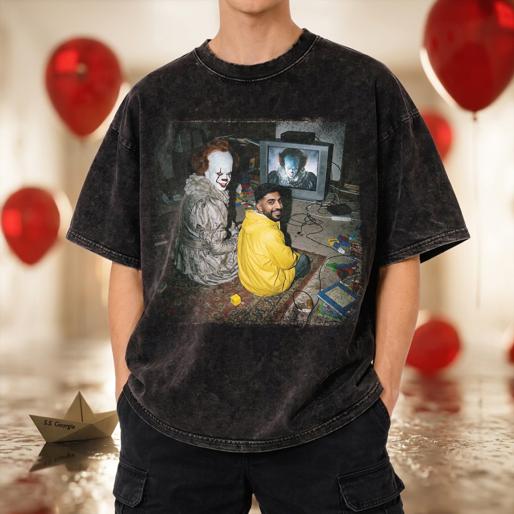 Embrace the Spook: Fun and Scary Washed T-Shirt - Custom Photo Gift for Horror Lovers Shirts PopCulturePrints
