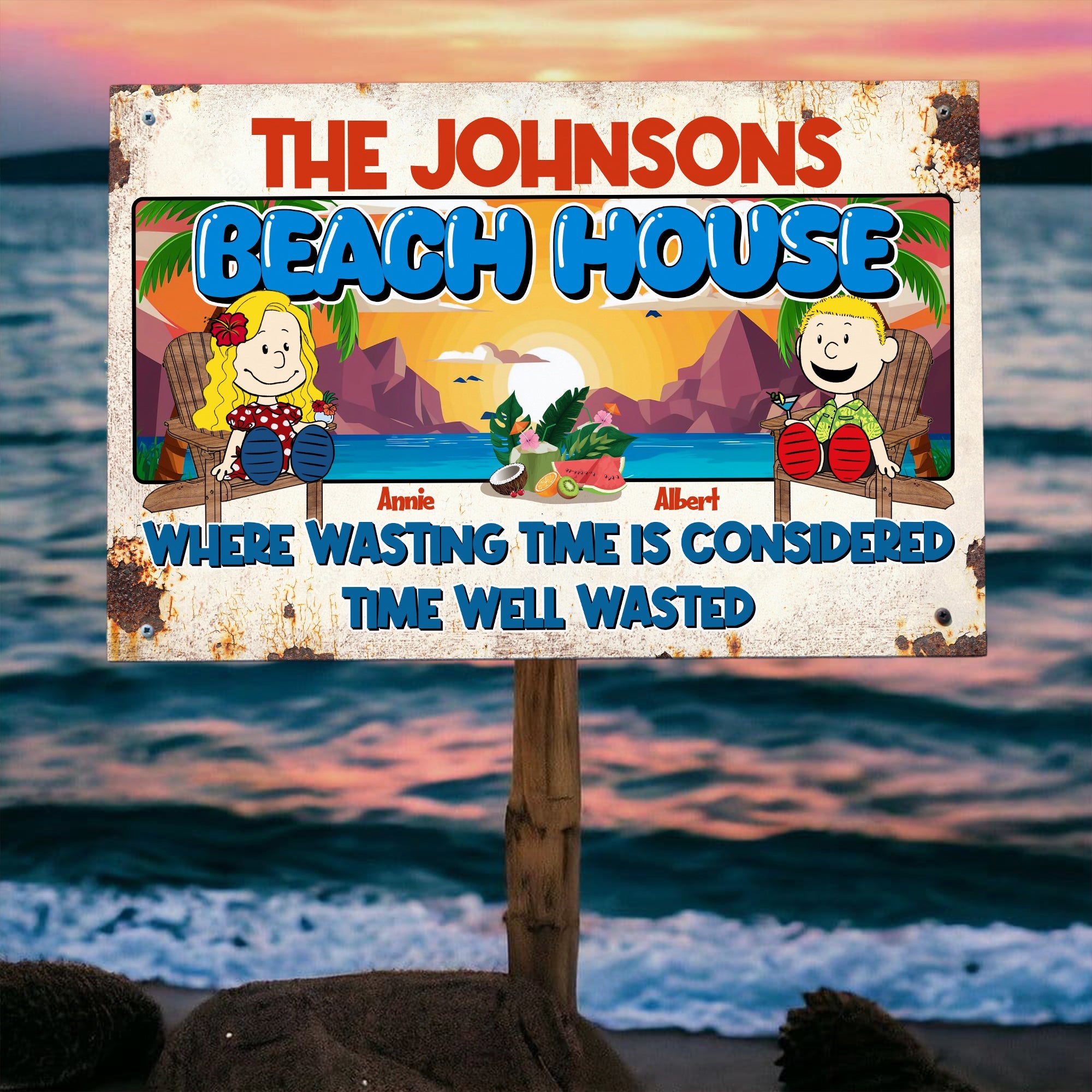 Personalized Beach House Sign | Unique Valentine's Day Gifts for Couples Metal Signs PopCulturePrints