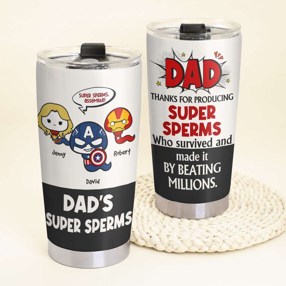 Dad's Super Sperm Tumbler - Funny Personalized Gift for Father's Day